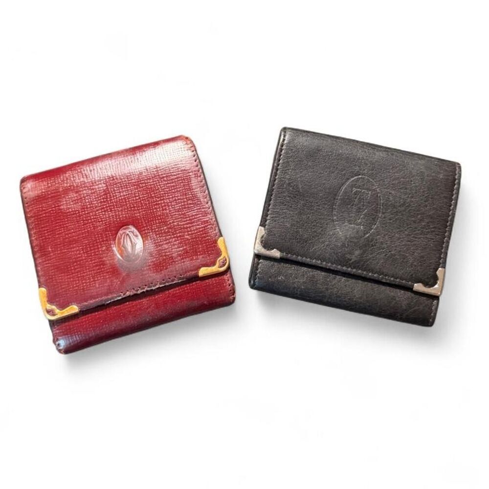 Vintage Cartier Paris Leather Coin Purse Wallet Bundle 2 Must de Cartier Black